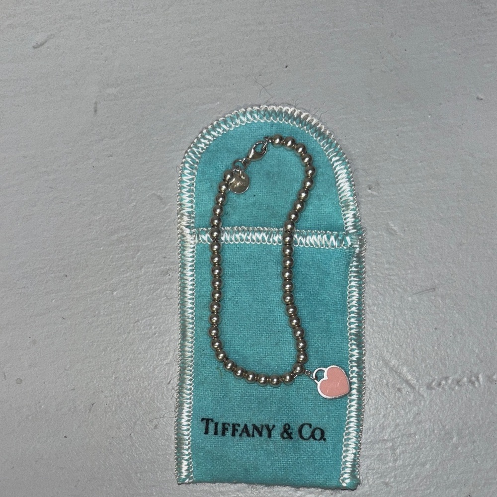 EUC Tiffany & Co. Silver Bracelet with Pink Heart Charm